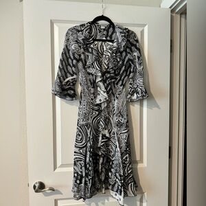 Vintage Y2K 90s Alberto Makali 100% Silk Dress Sheer Paisley Black White Size 4